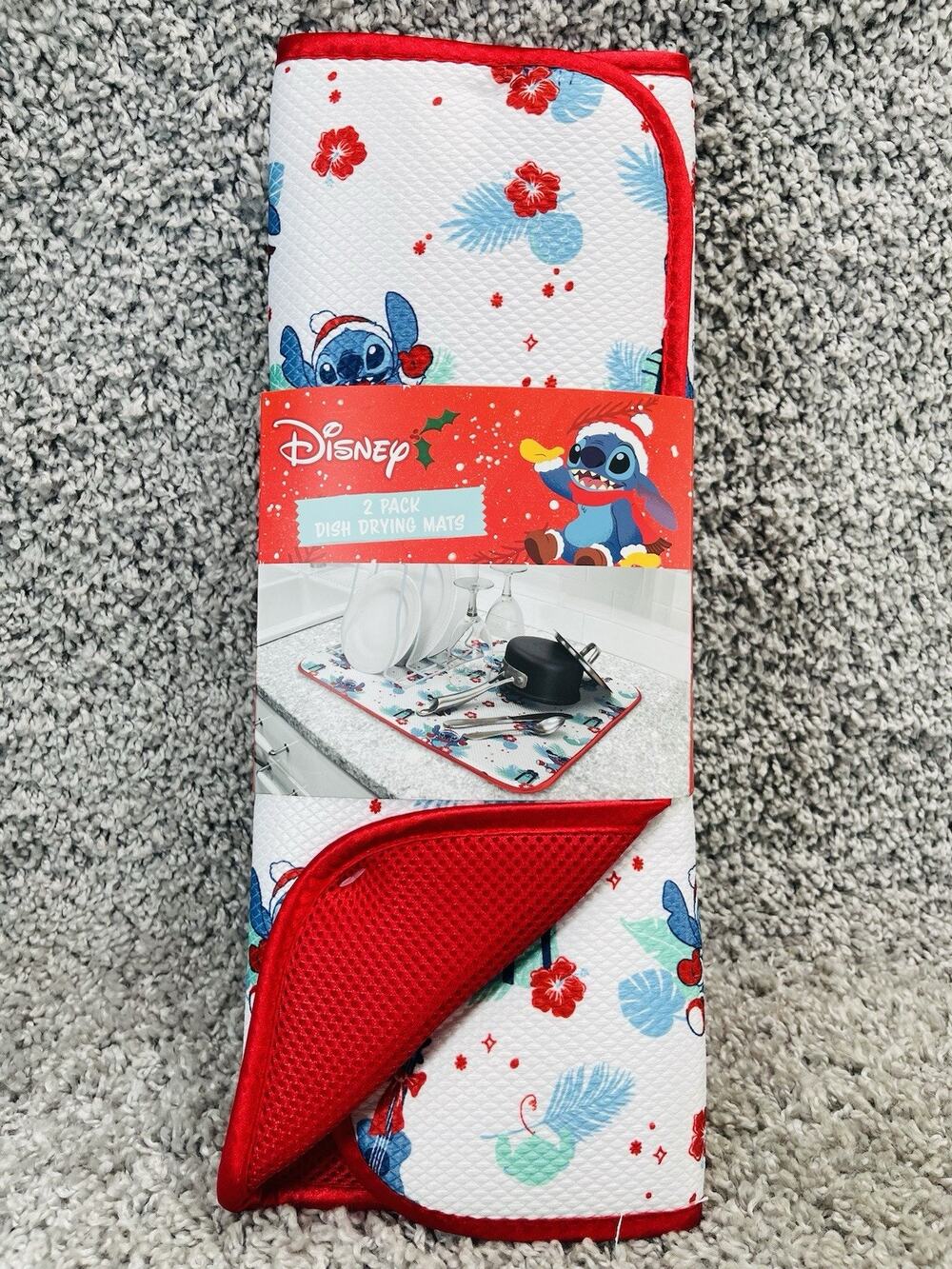Disney Lilo & Stitch Dish Drying Mat 16”x18” Christmas Palm Leaves Polyester New